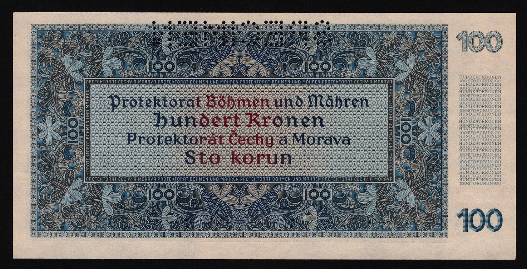 Details about   Bohemia & Mor 100 Korun 20-8-1940 Pick 7.s XF Circulated Banknote Specimen 