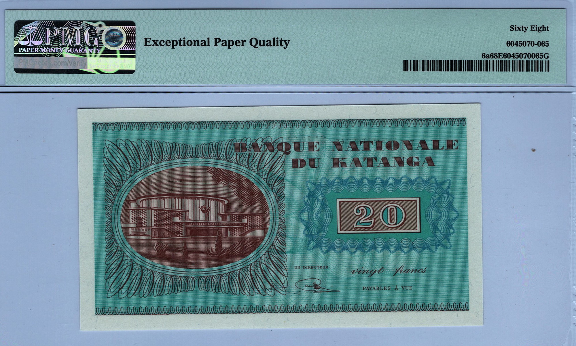 1182 - Katanga 20 Francs 1960 PMG 68 EPQ