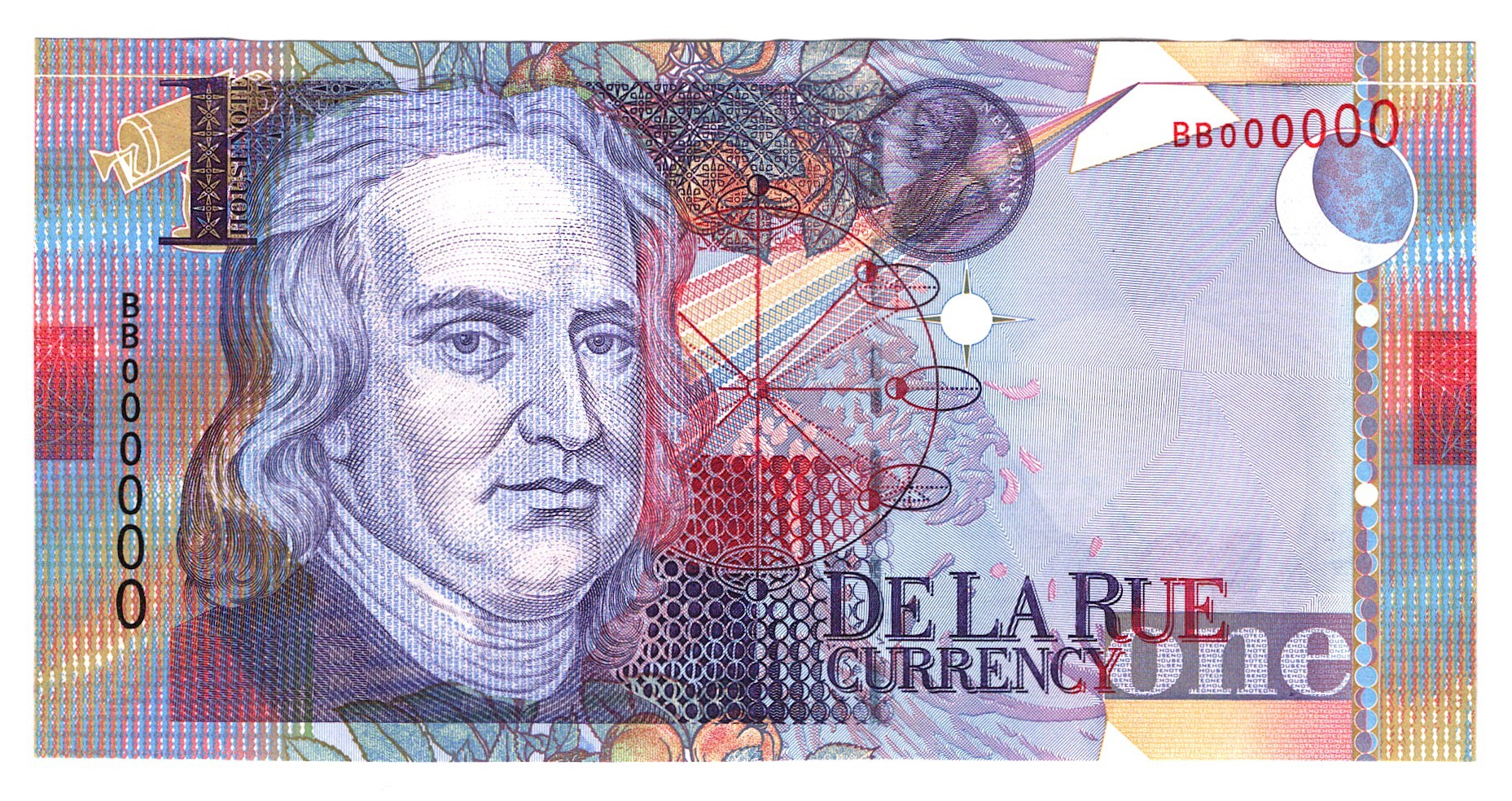 1 цена купюра. De la rue currency one банкнота. Тестовые банкноты de la rue. Банкнота с Ньютоном.