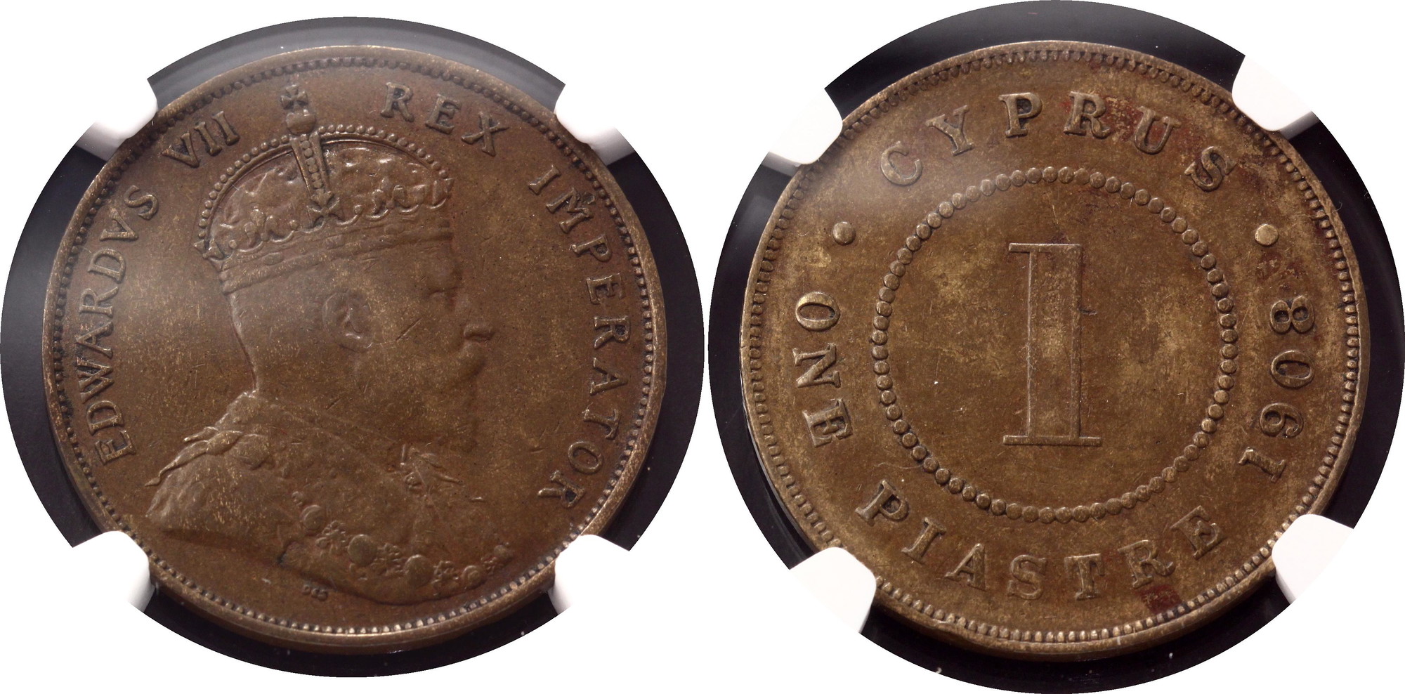 3124 - Cyprus 1 Piastre 1908 NGC XF