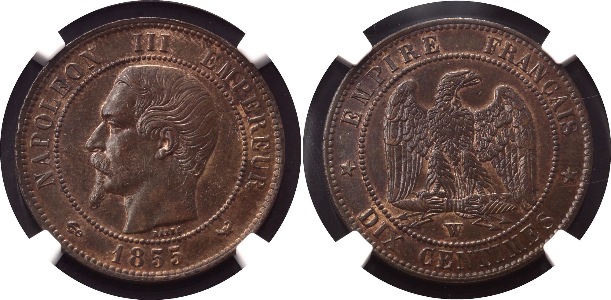 3212 - France 10 Centimes 1855 W NGC AU 58 BN