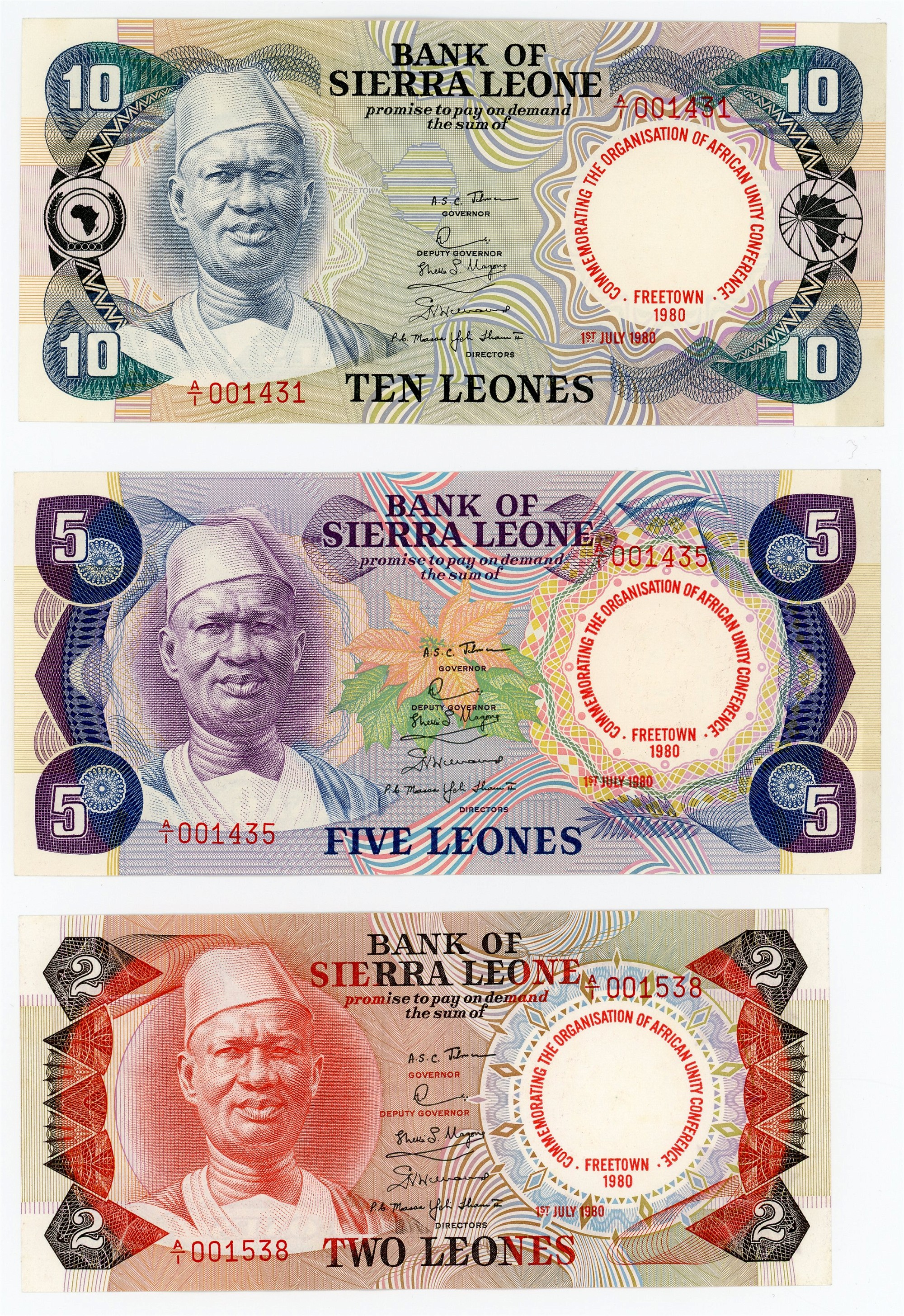 Sierra Leone Full Set 50 Cents & 1 - 2 - 5 - 10 Leones 1980 | Katz Auction