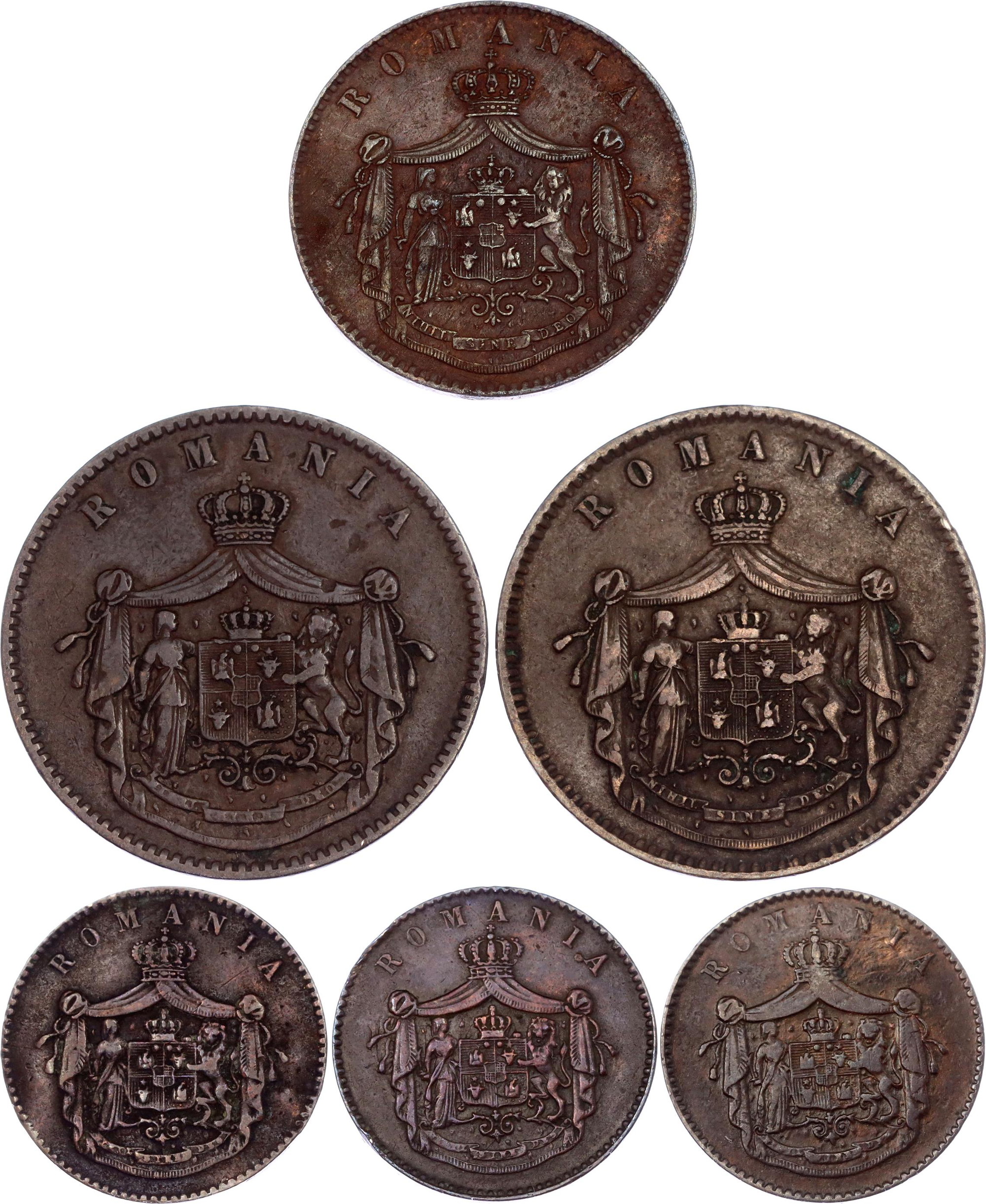 3432 - Romania Lot of 6 Coins 1867 Heaton