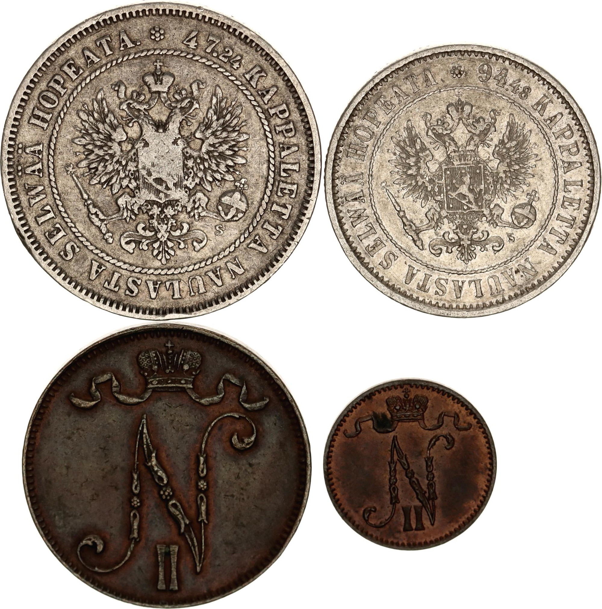 1254 - Russia - Finland Lot of 4 Coins 1874 - 1916