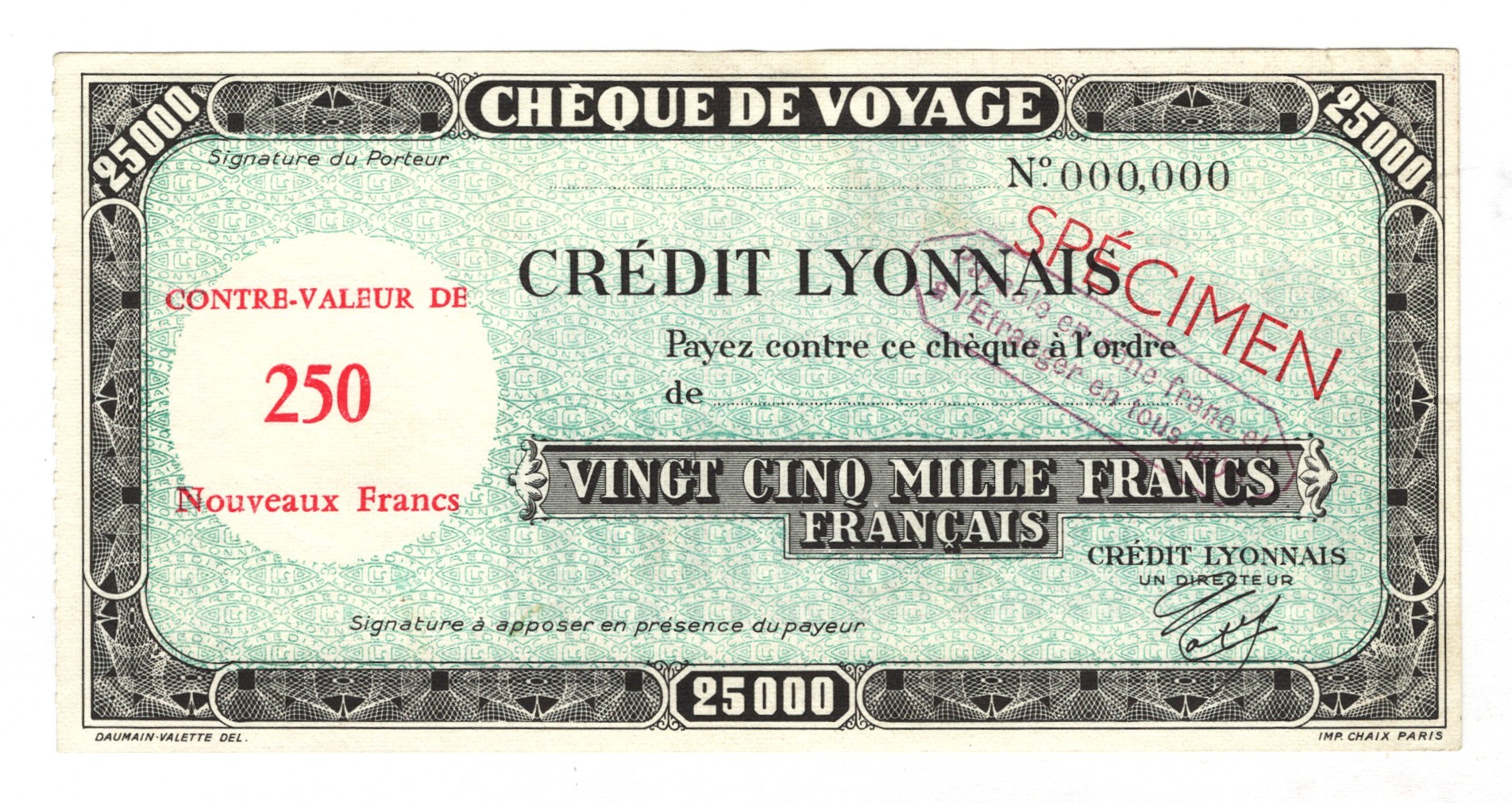 Cheques & traveler's cheques - CHEQUE N°1 NEW ORLEANS .TIRAGE SUR CANSON  IMPRIMERIE STERN .SPECIMEN