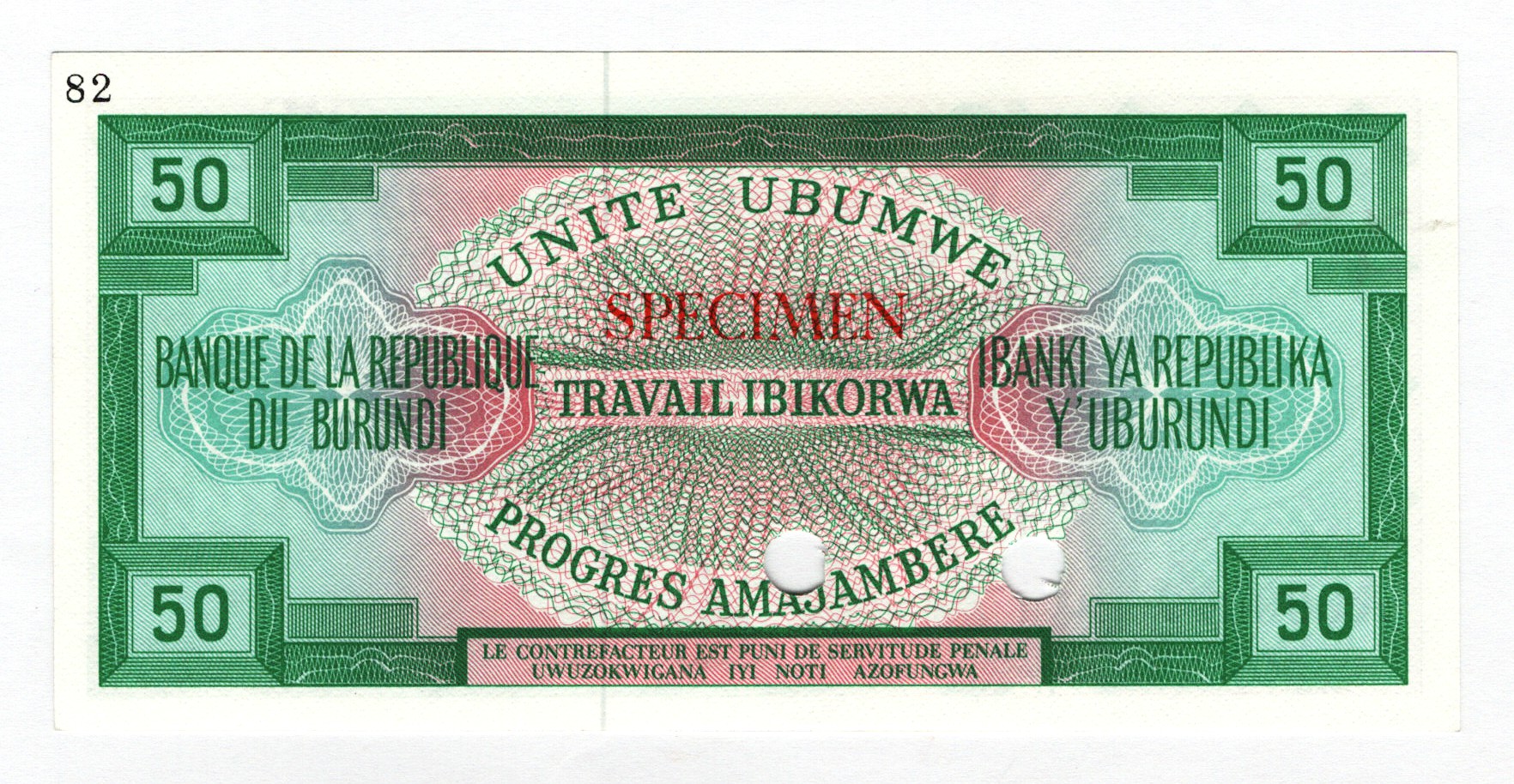 2717 - Burundi 50 Francs 1968 Specimen Trial Color