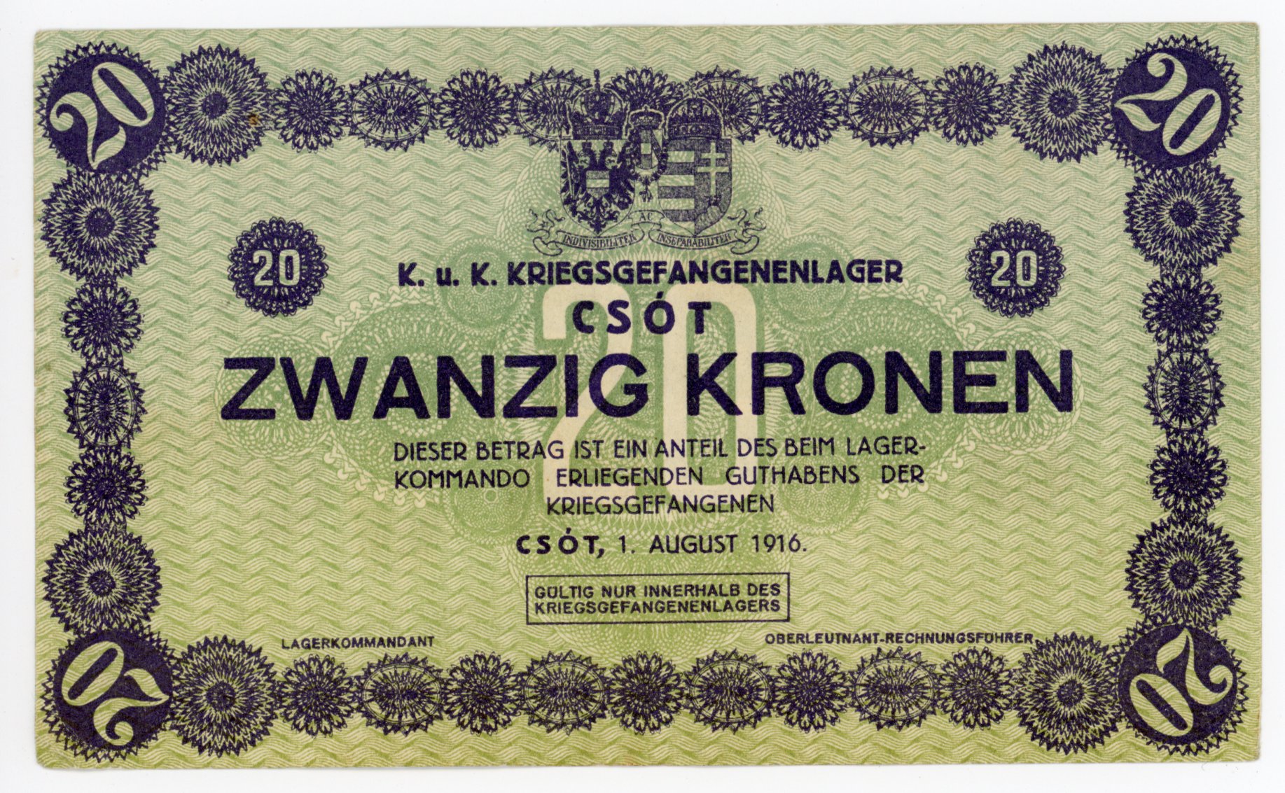 1887 - Austria 20 Kronen / 20 Korona 1916 Lagergeld