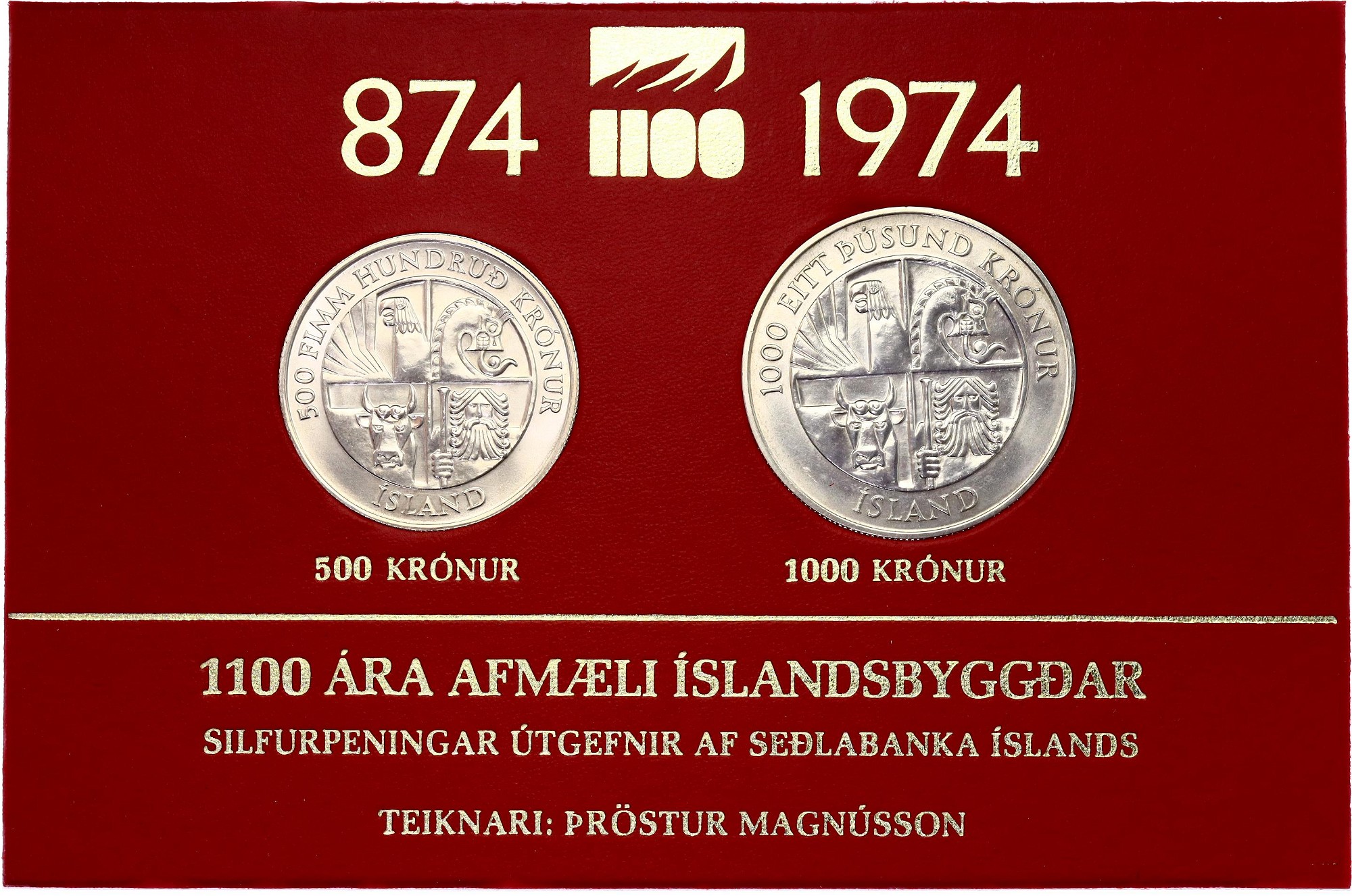 Iceland Mint Set of 500 & 1000 Krónur 1974 (ND) in Original Folder 