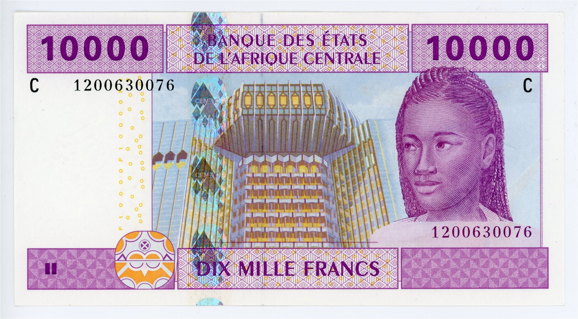 3RW 23D ONE NOTE CENTRAL AFRICAN ST CENTRAL AFRICA REP 10000 FRANCS 2002 XF++
