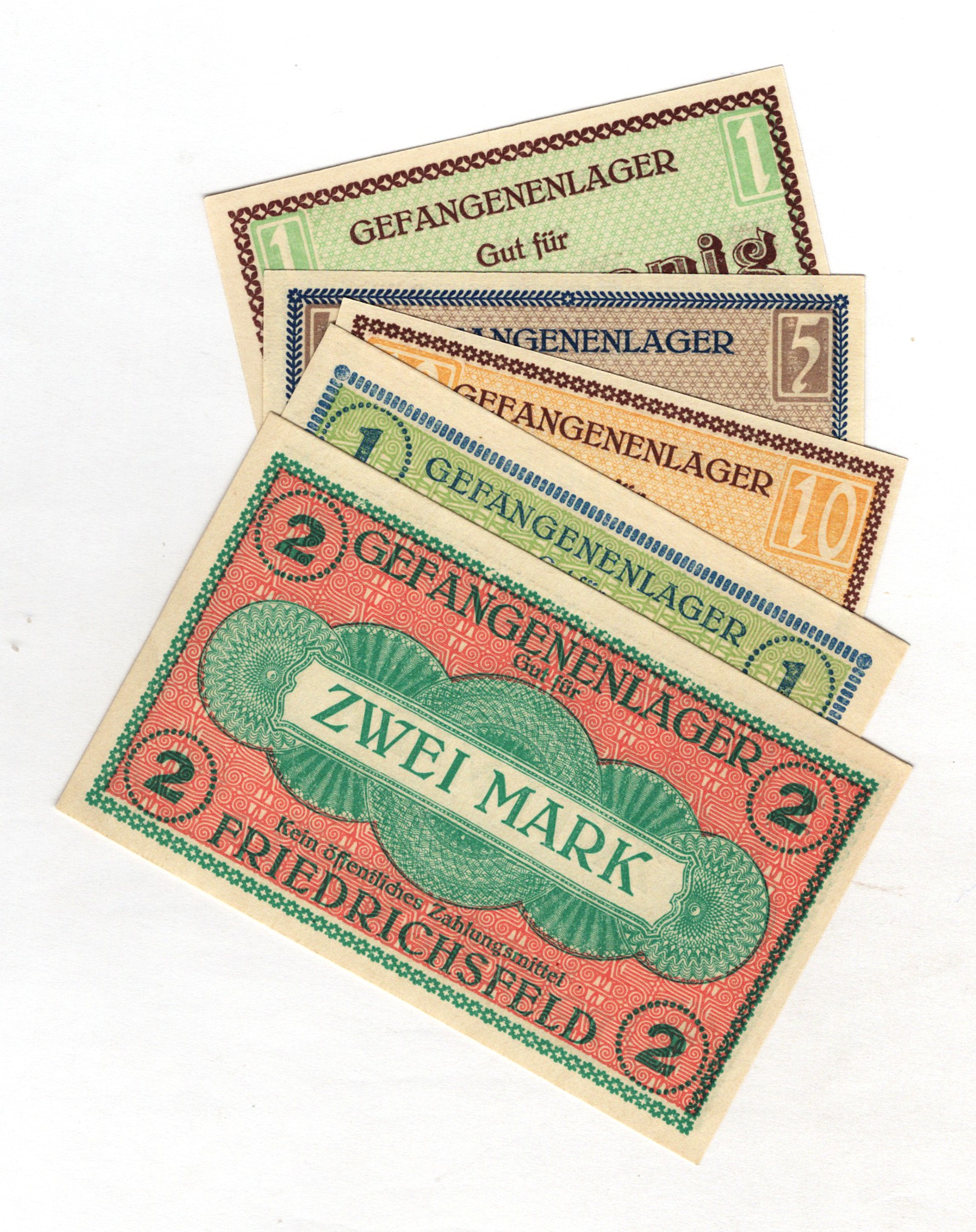 1984 - Germany - Empire Friedrichsfeld Lager Notes WWI 1-5-10 Pfennig 1-2 Mark 1917 (ND)