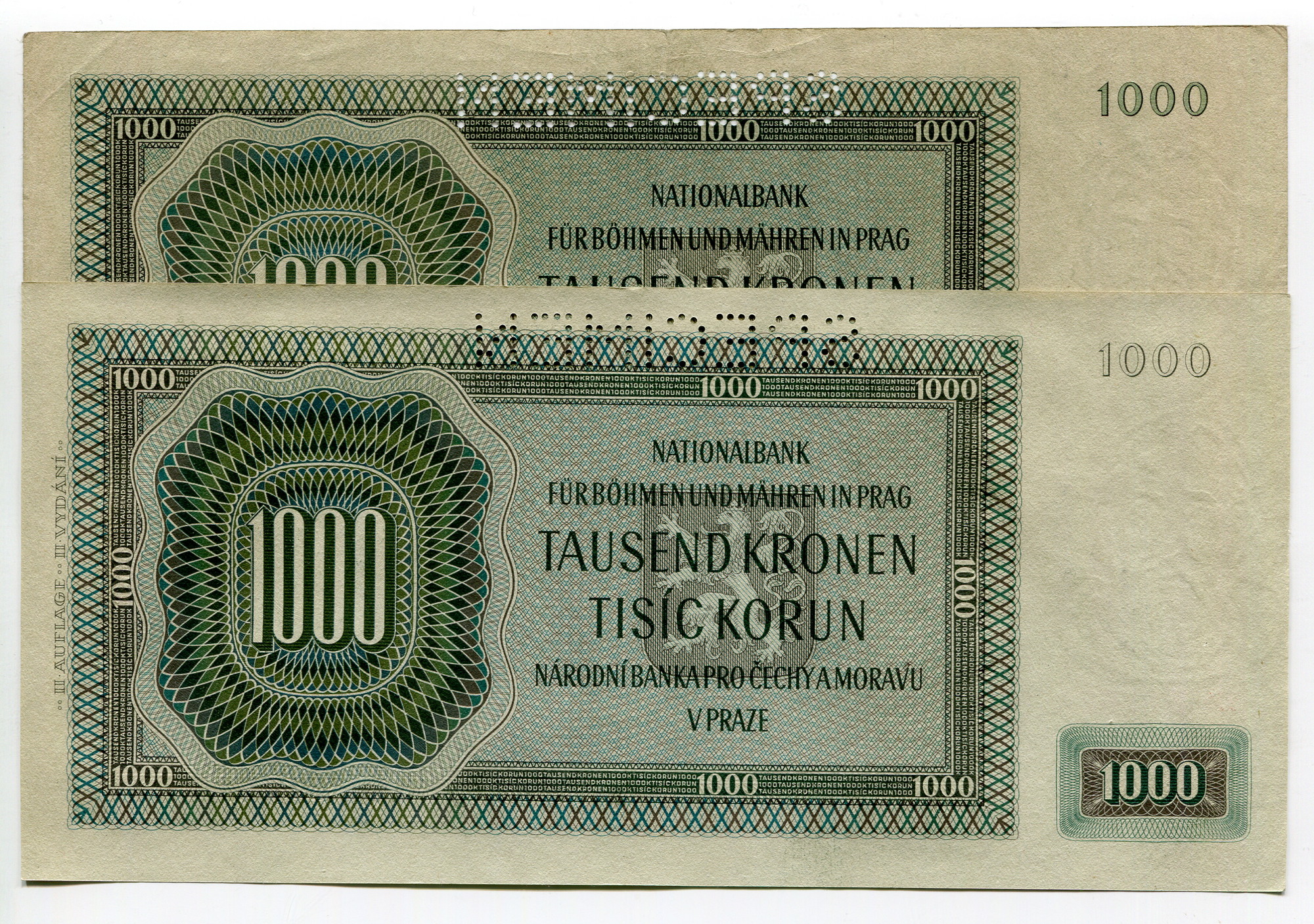 2366 - Bohemia & Moravia 2 x 1000 Korun 1942 Specimen