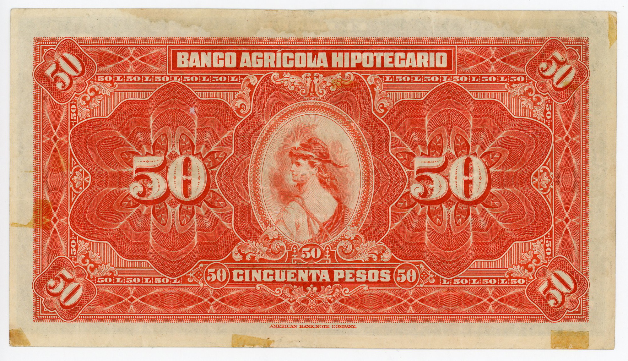 3124 - Guatemala Banco Agricola Hipotecario 50 Pesos 1917