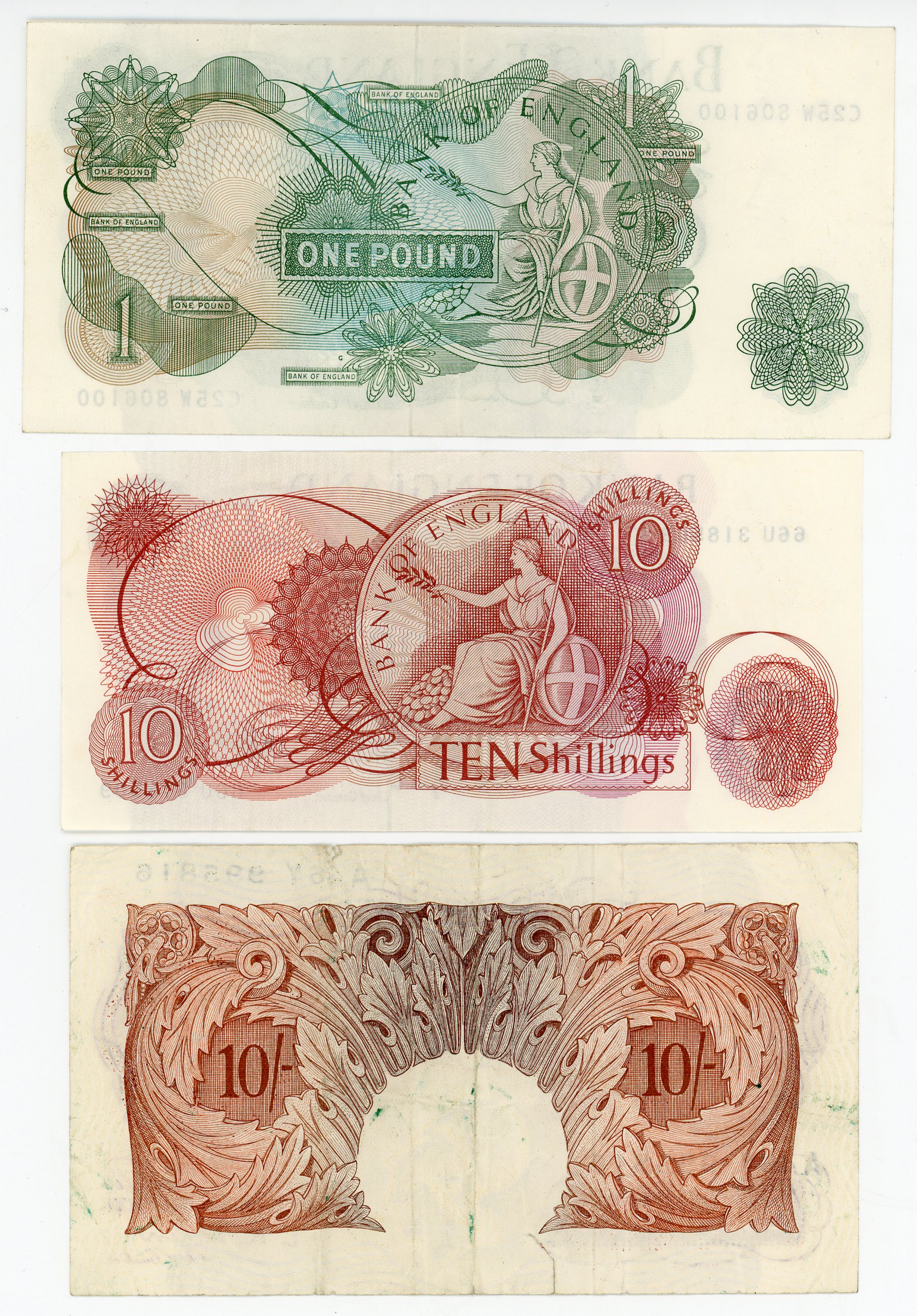 1955 - Great Britain 2 x 10 Shillings & 1 Pound 1958 - 1970