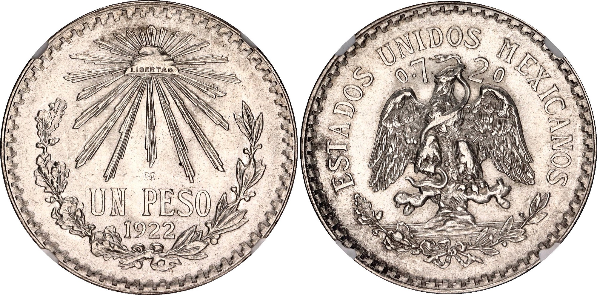 Mexico 1 Peso 1922 M NGC MS 63 | Katz Auction