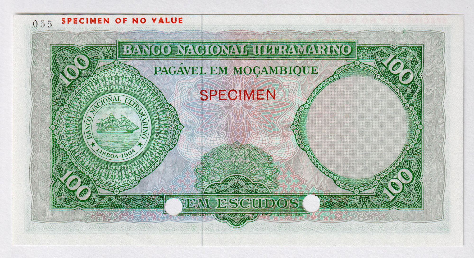 168 - Mozambique 100 Escudos 1961 Specimen