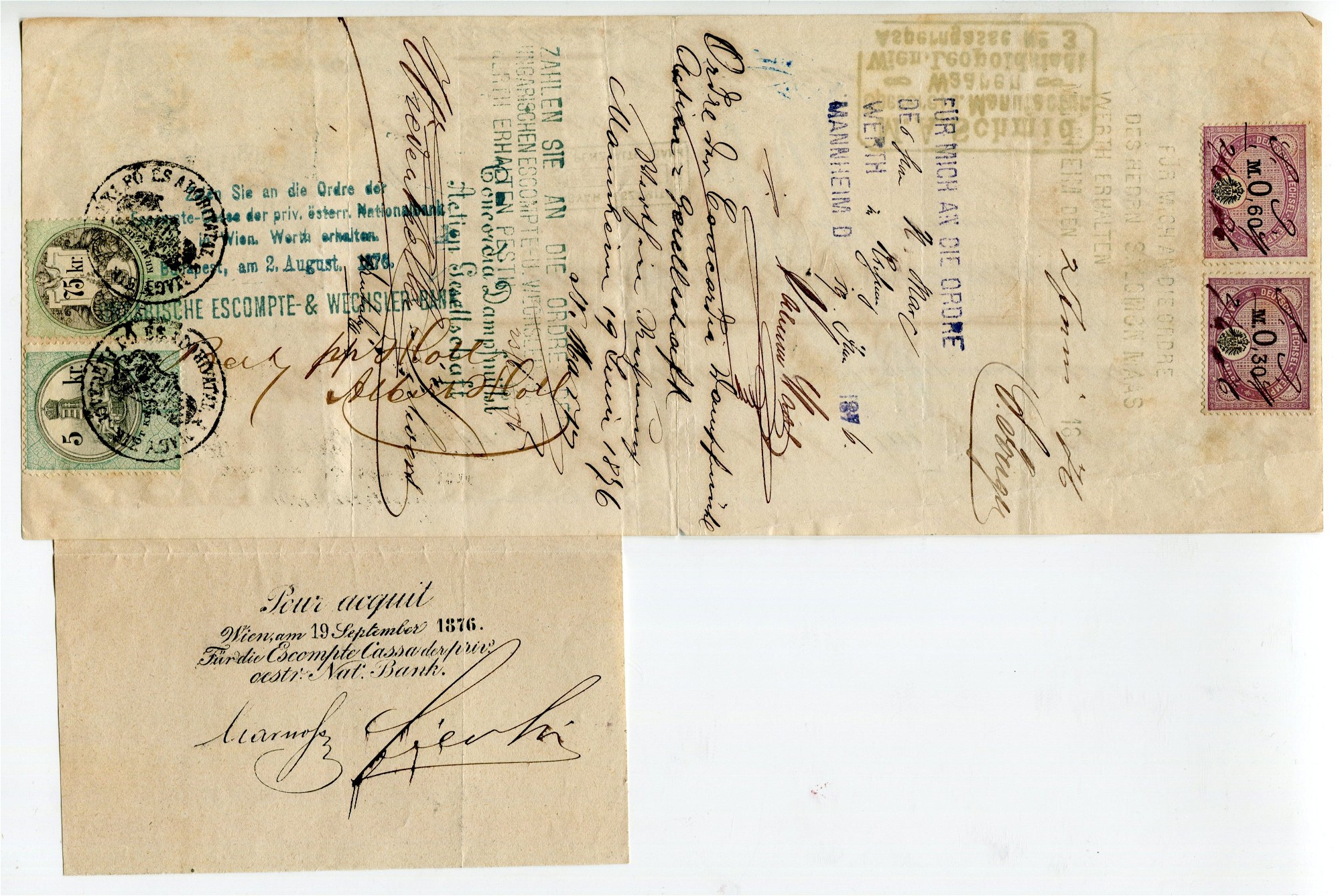 Letra de cambio alemana cobrada en Hungría 1876 71P_NAVI178
