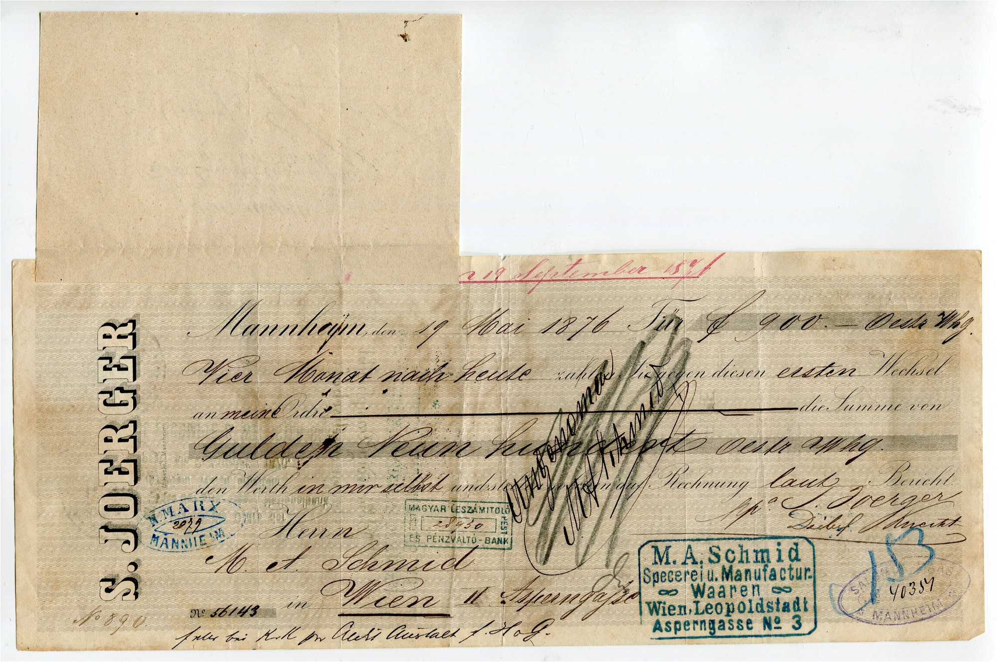 Letra de cambio alemana cobrada en Hungría 1876 71P_NAVI178a