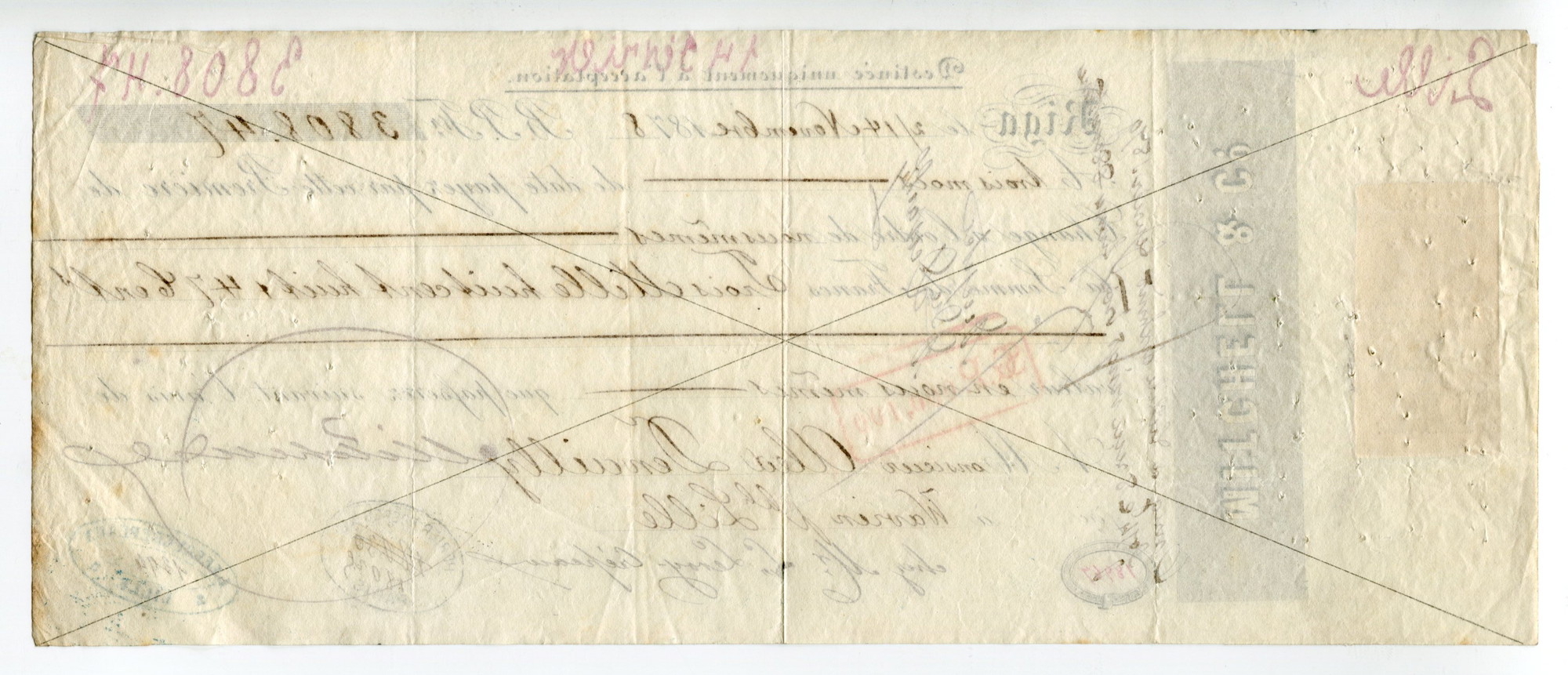 126 - Latvia Mitchell & Co Bill of Exchange for 3808.47 Francs 1878