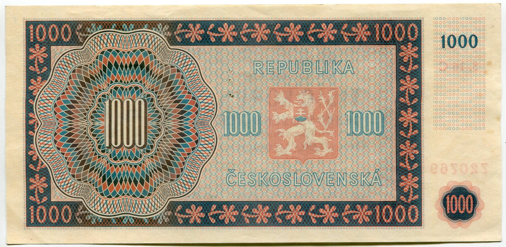 1852 - Czechoslovakia 1000 Korun 1945 Specimen