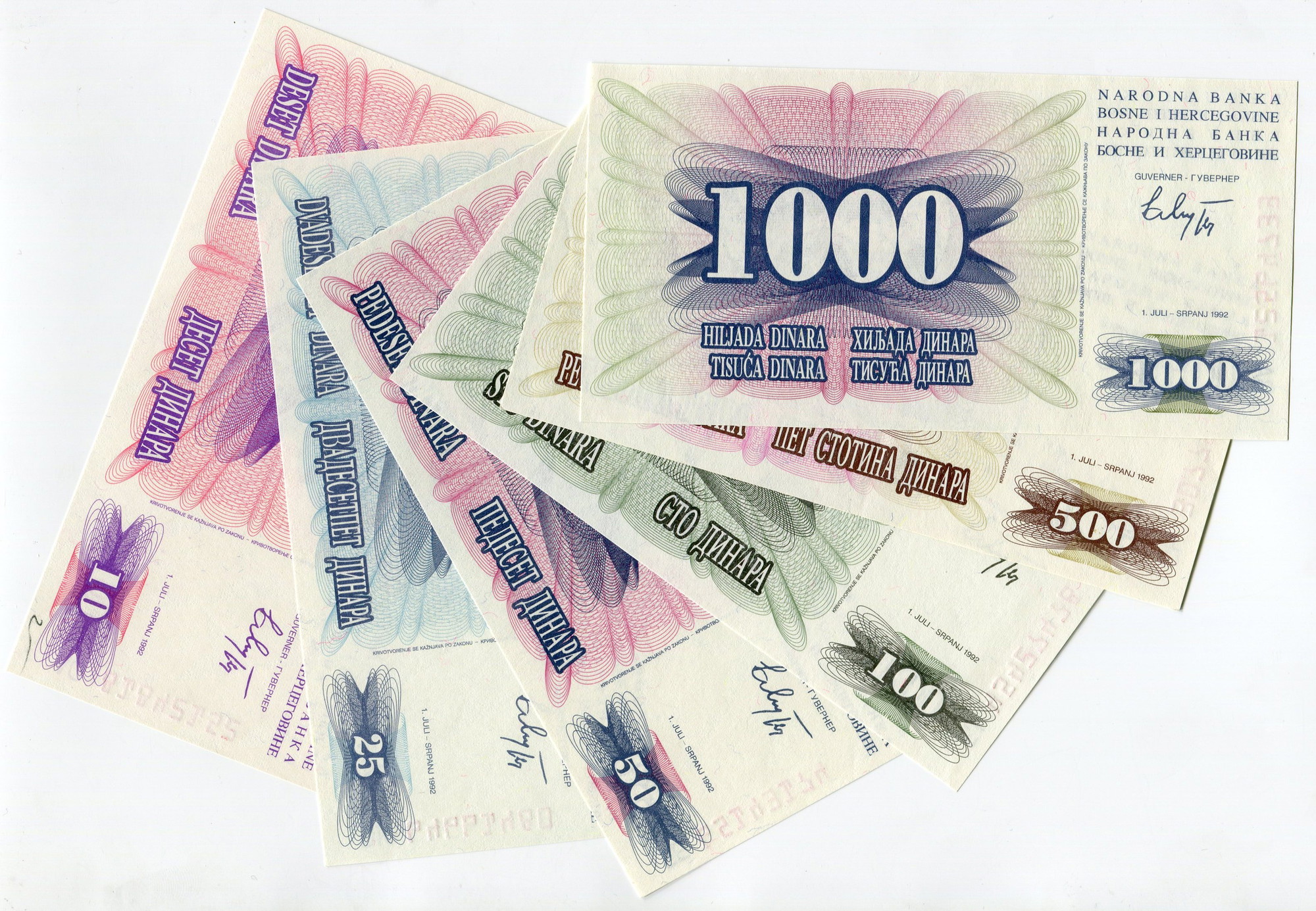 2040 - Bosnia & Herzegovina 10 - 25 - 50 - 100 - 500 - 1000 Dinara 1992