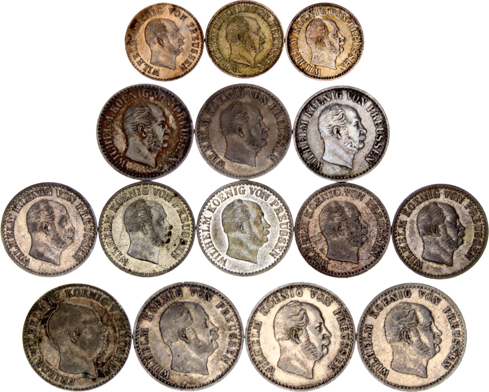 1490 - Germany Prussia Lot of 15 Silver Coins 1853 - 1873