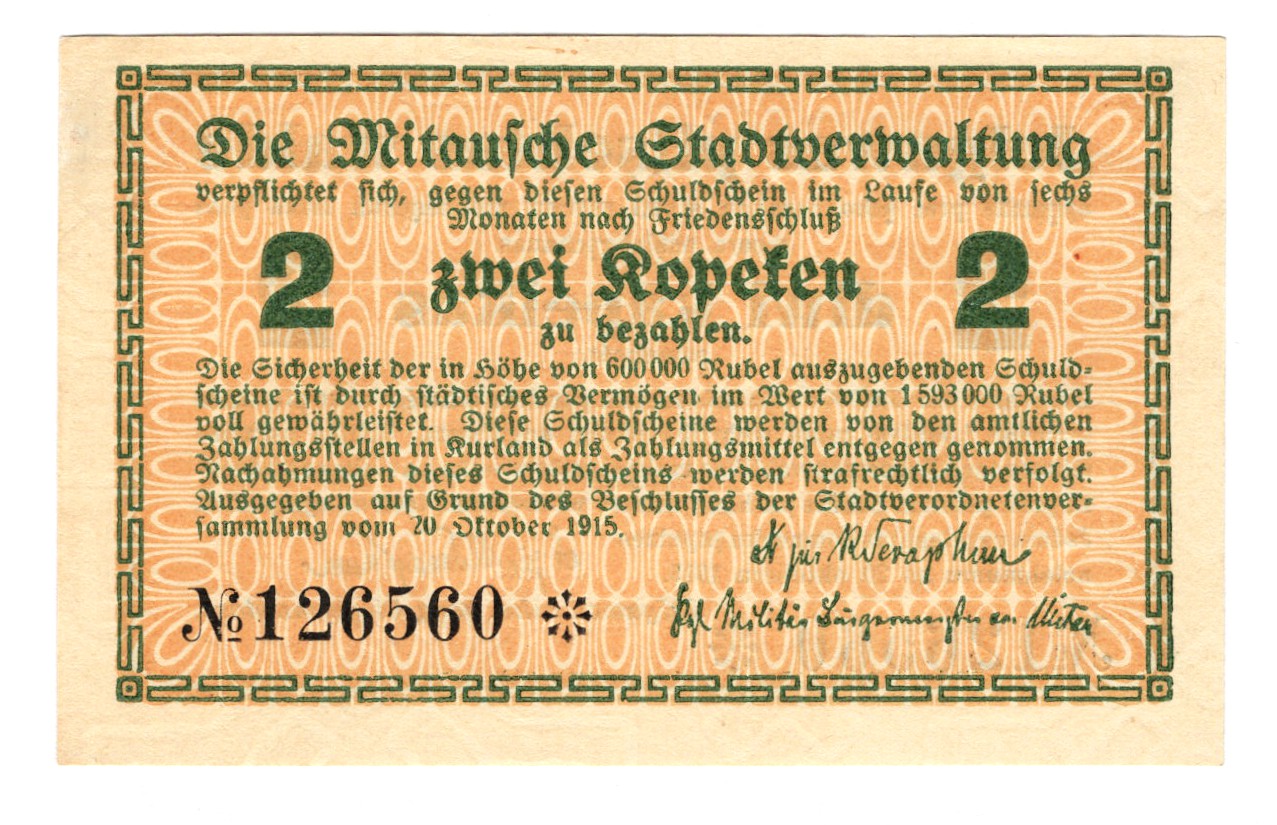 269 - Latvia Mitava 2 Kopeks 1915