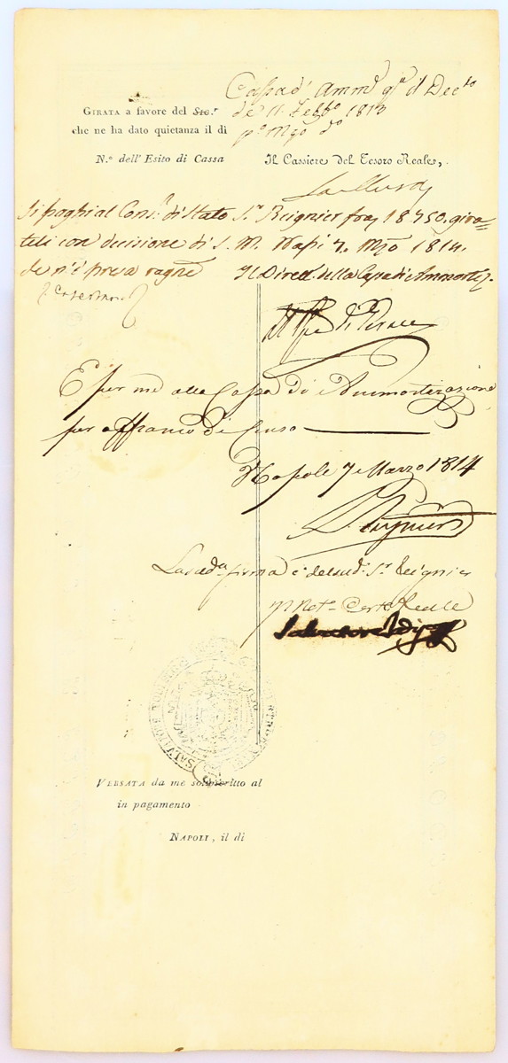 1743 - Italy Naples Tesoro Reale Cedola di Docati 50 1812