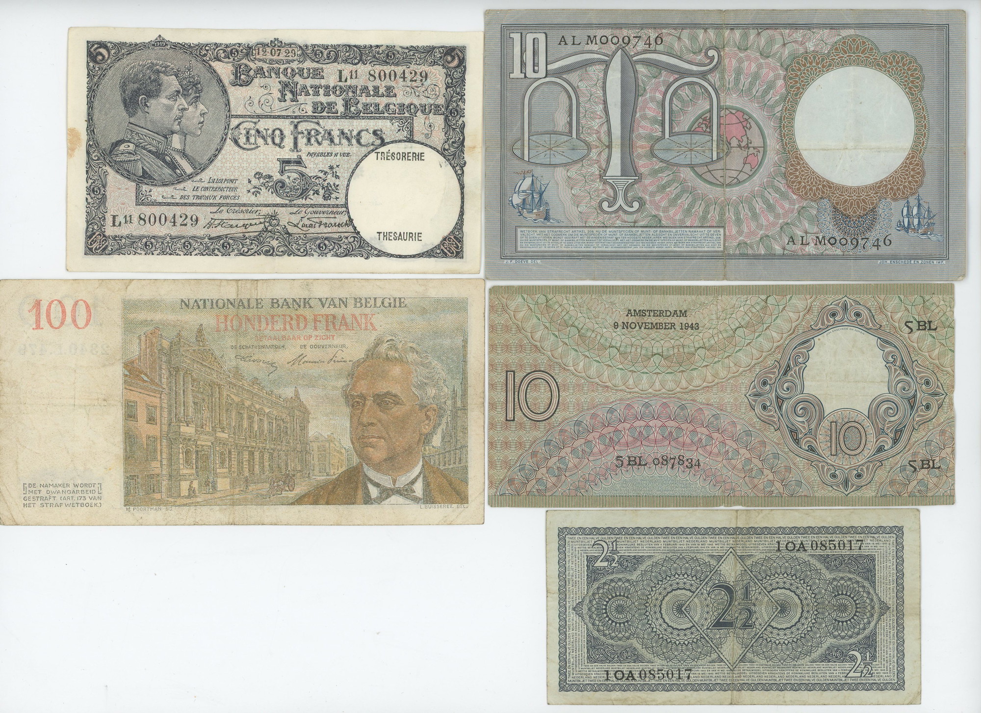 1841 - Europe Lot of 5 Banknotes 1929 - 1953
