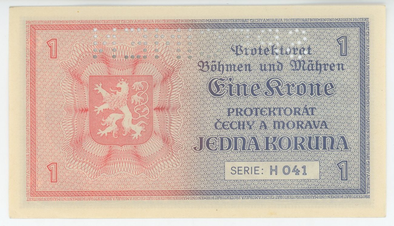 1004 - Bohemia & Moravia 1 Koruna 1940 (ND) Specimen
