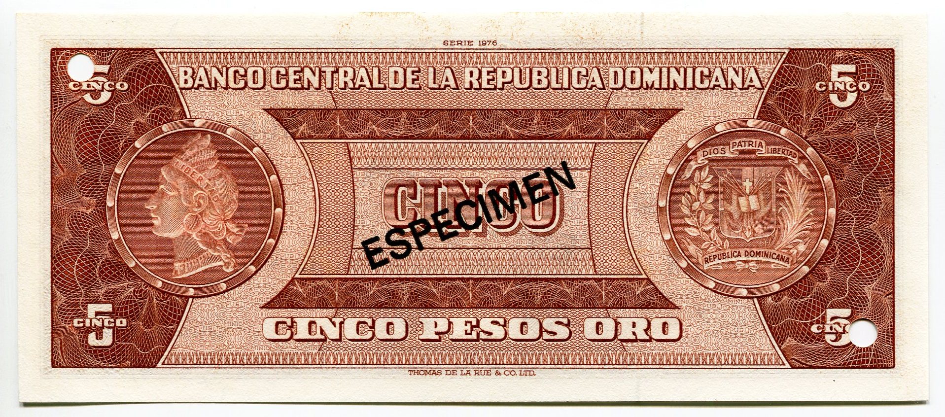 952 - Dominican Republic 5 Pesos Oro 1976 Specimen