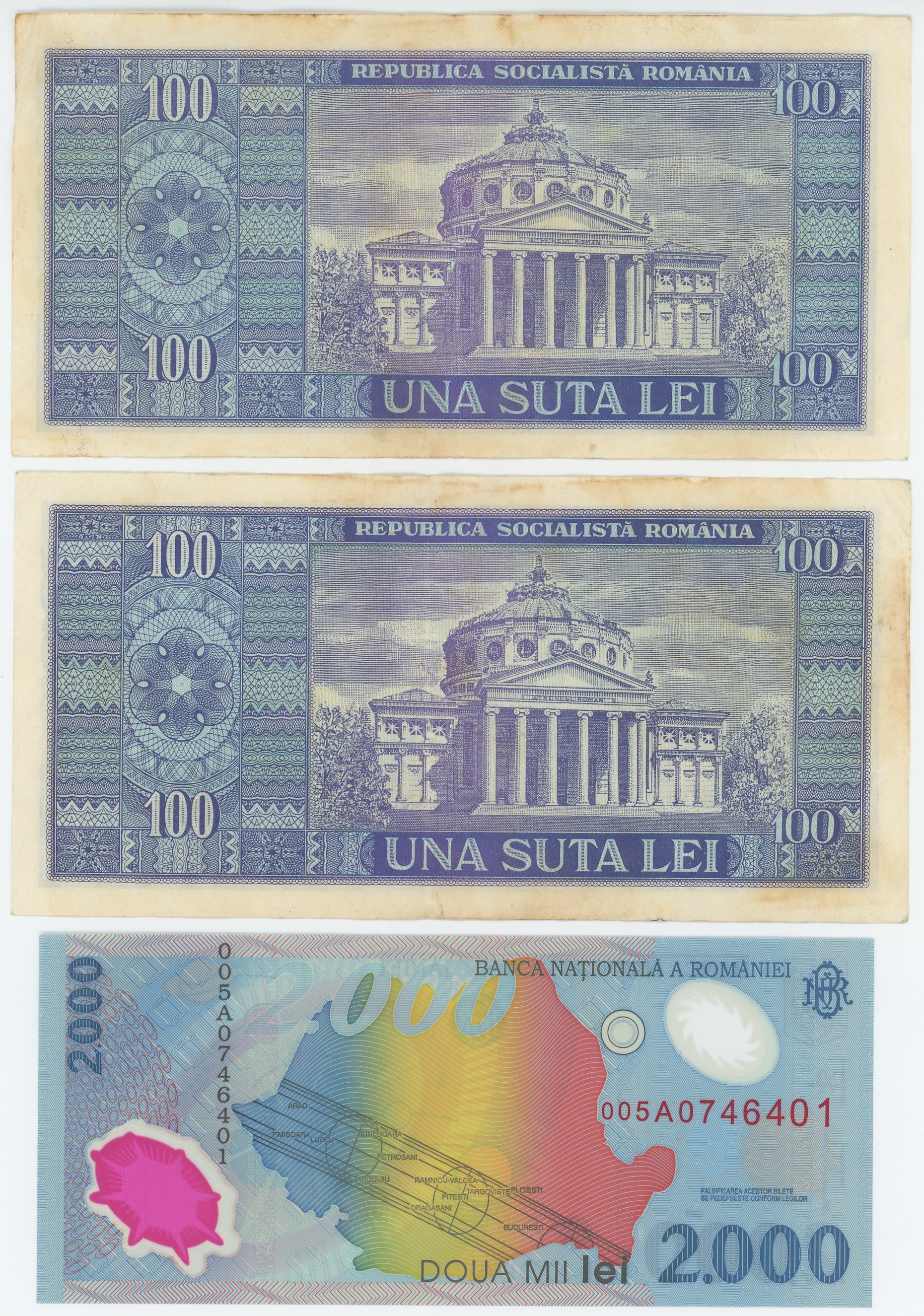 2380 - Romania Lot of 3 Banknotes 1966 - 1999