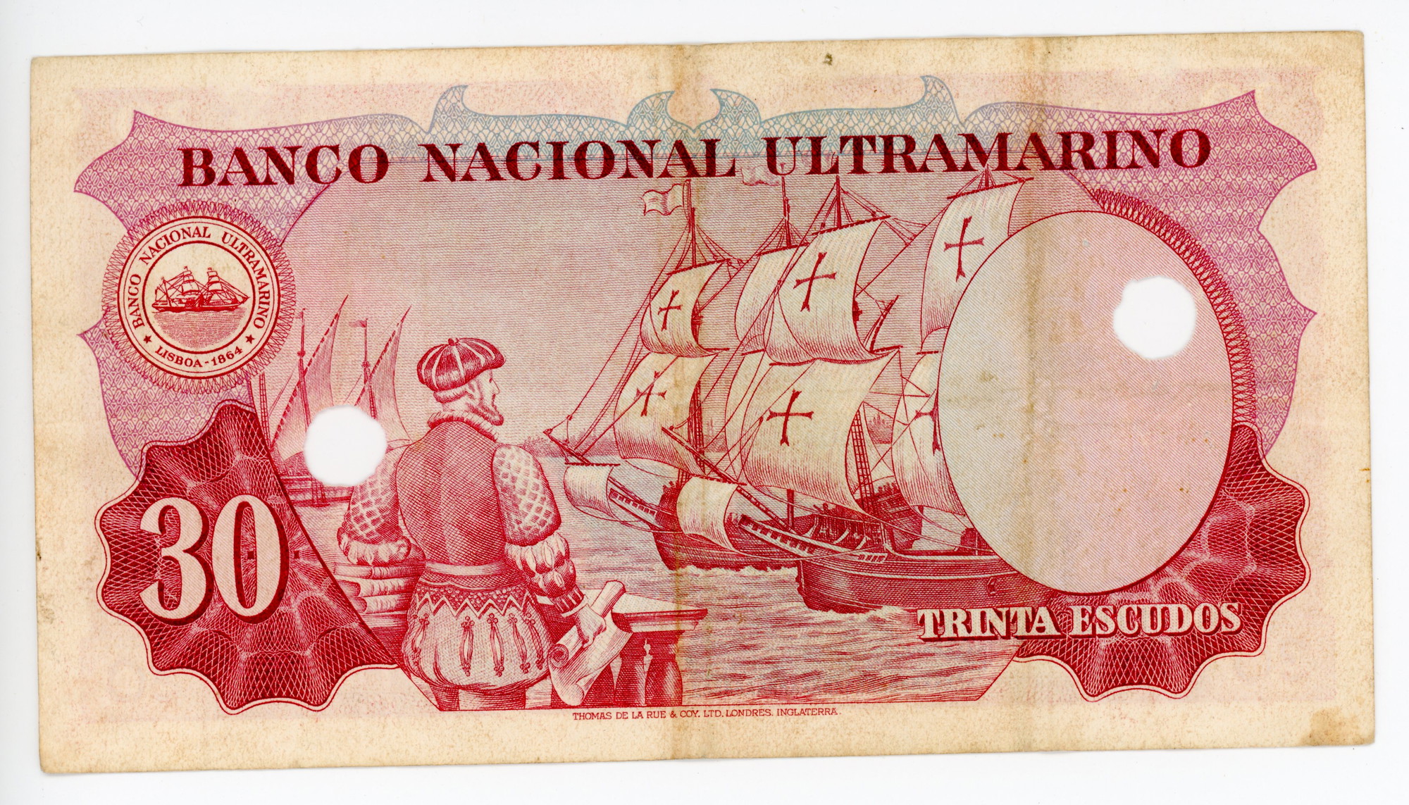 1509 - Portuguese India 30 Escudos 1959 Cancelled Note