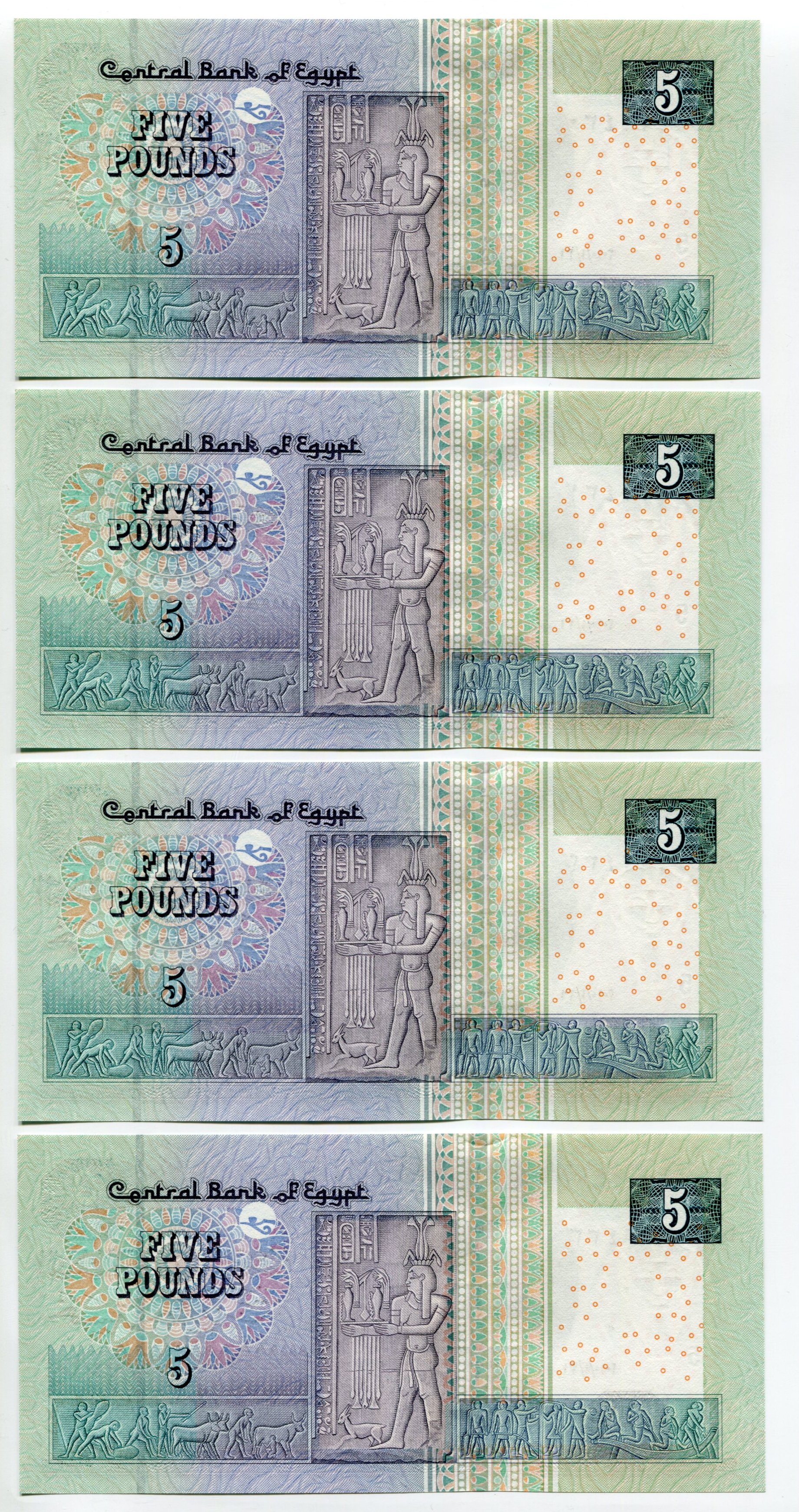 1510 - Egypt 4 x 5 Pounds 2010 With Consecutive Numbers