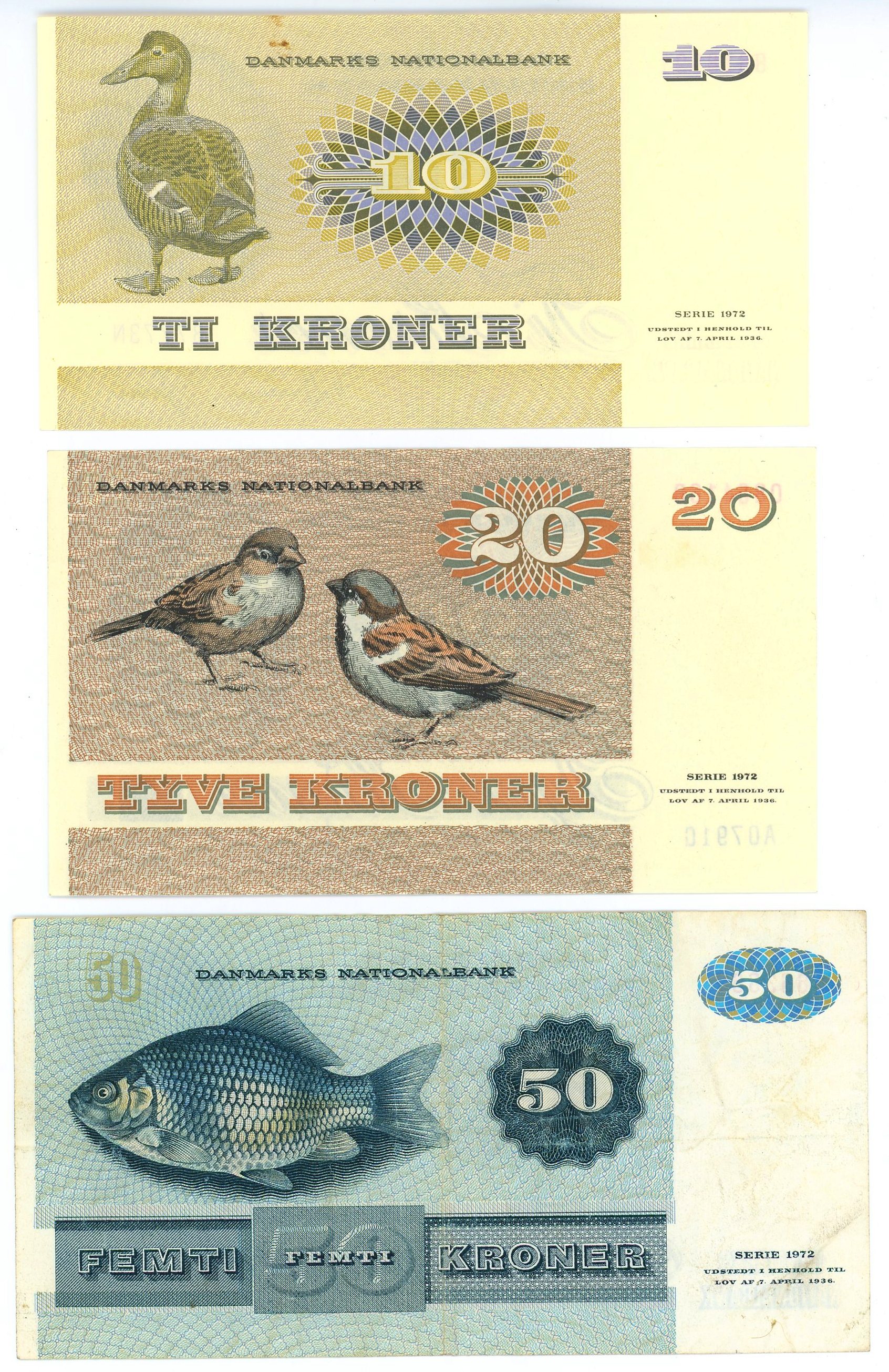 411 - Denmark 10 - 20 - 50 Kroner 1977 - 1984 (ND)