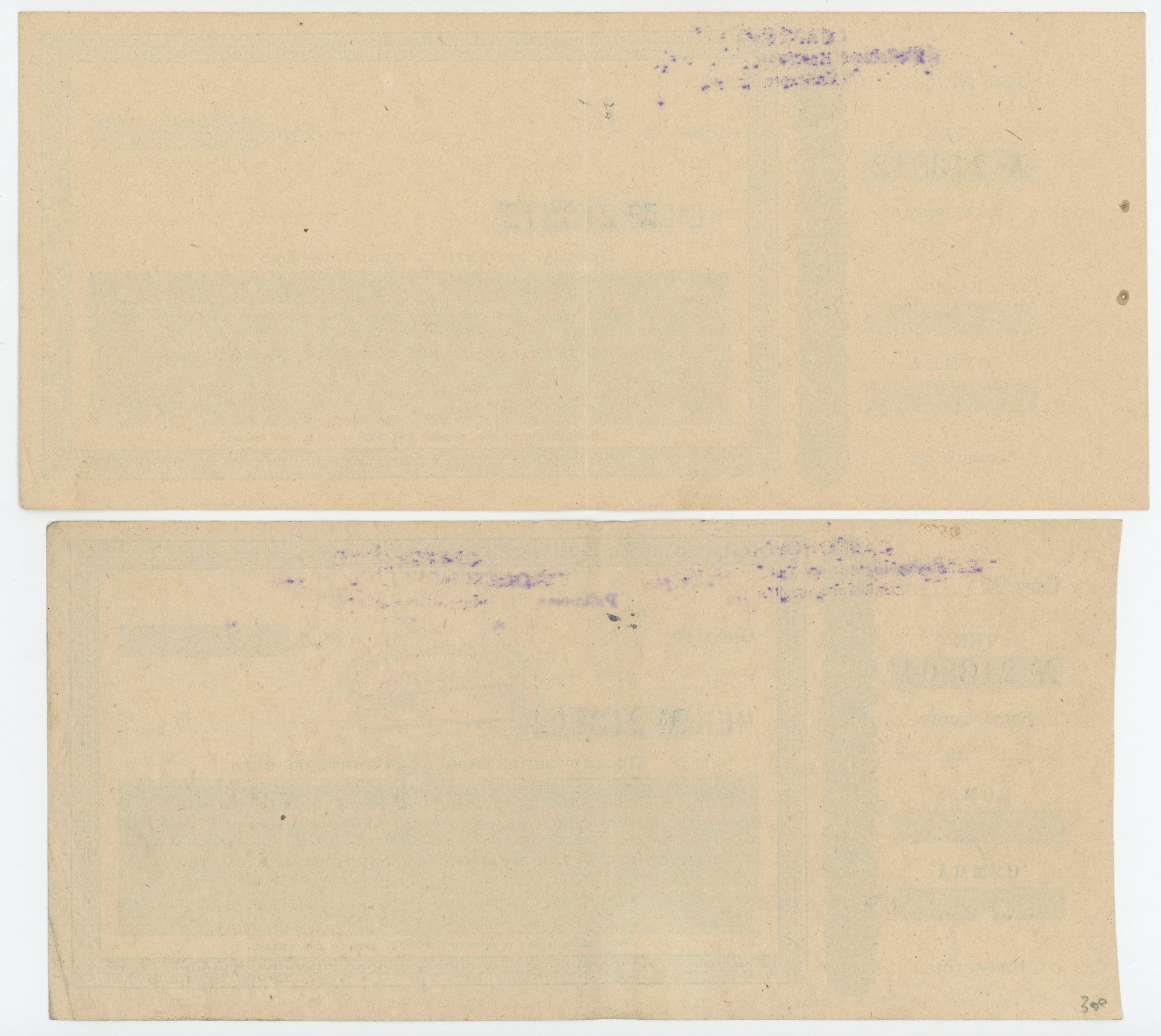 1968 - Russia - Siberia 2 x Biysk Siberian Commercial Bank Cheque 1917 (ND)