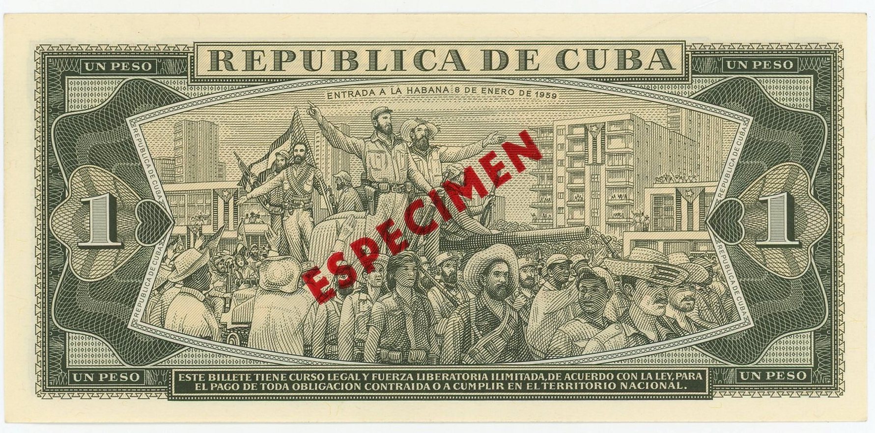 1004 - Cuba Banco Nacional de Cuba 1 Peso Specimen 1978
