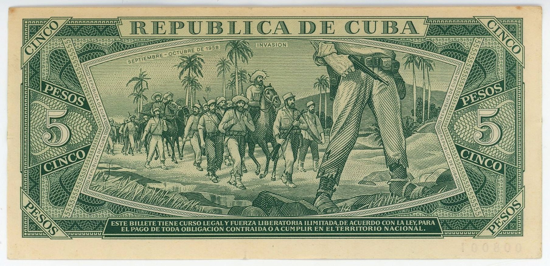 1021 - Cuba Banco Nacional de Cuba 5 Pesos Specimen 1972
