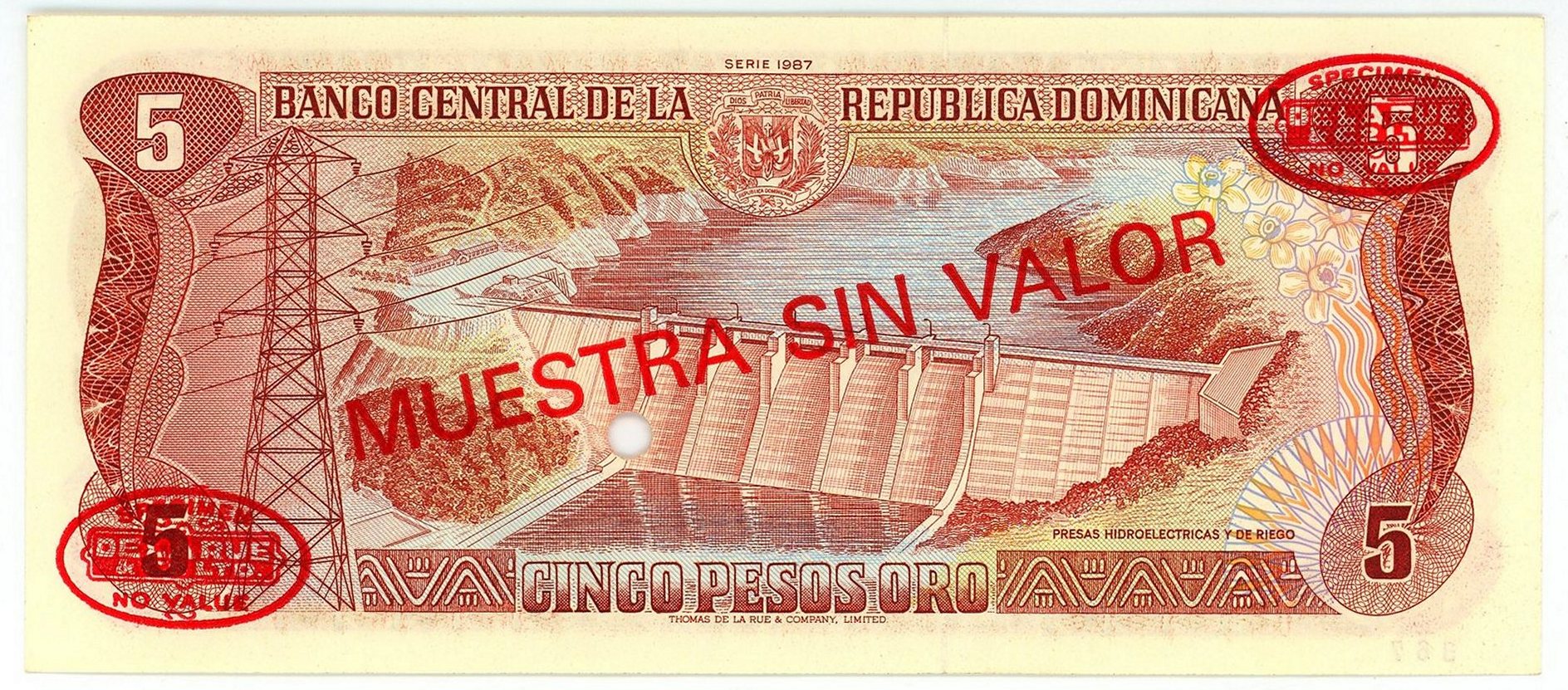 1055 - Dominican Republic 5 Pesos Oro 1987 Specimen