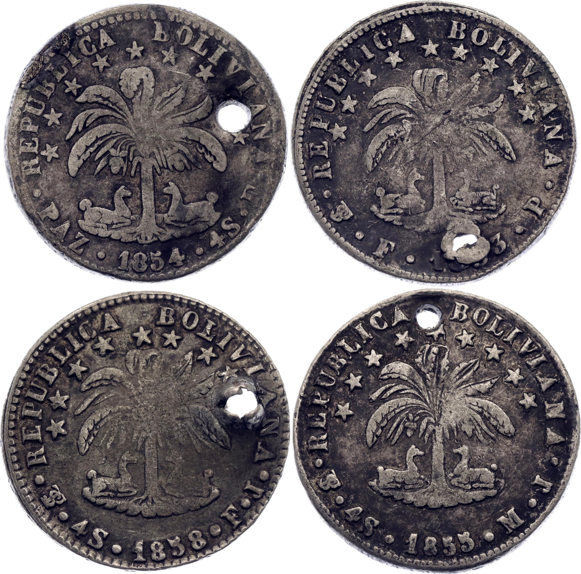 2030 - Bolivia 4 x 4 Soles 1853 - 1858